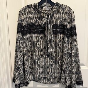 JustFab Monochrome Lace Accent Blouse